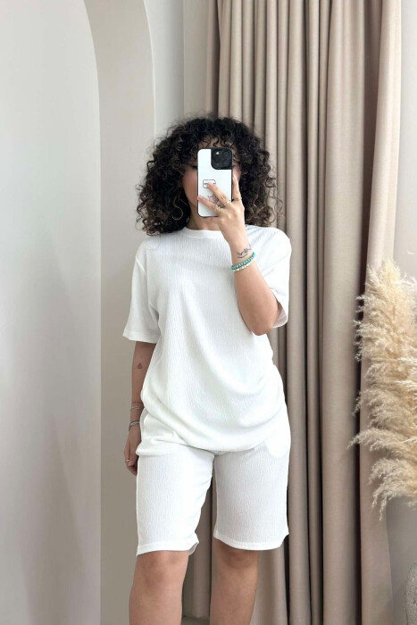 ONE COLOR T-SHIRT+SHORTS WOMEN SET WHITE-E BARDHE - 4