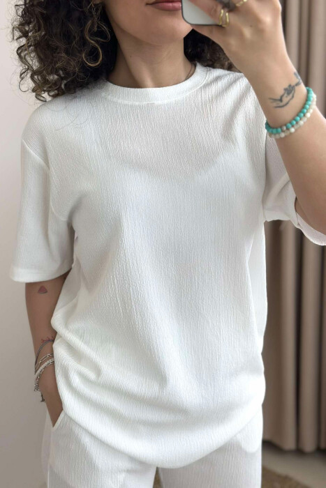 ONE COLOR T-SHIRT+SHORTS WOMEN SET WHITE-E BARDHE - 5