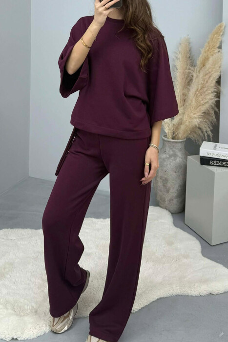 ONE COLOR T-SHIRT+SWEATPANTS WOMEN SET BURGUNDY/VISHNJE - 4