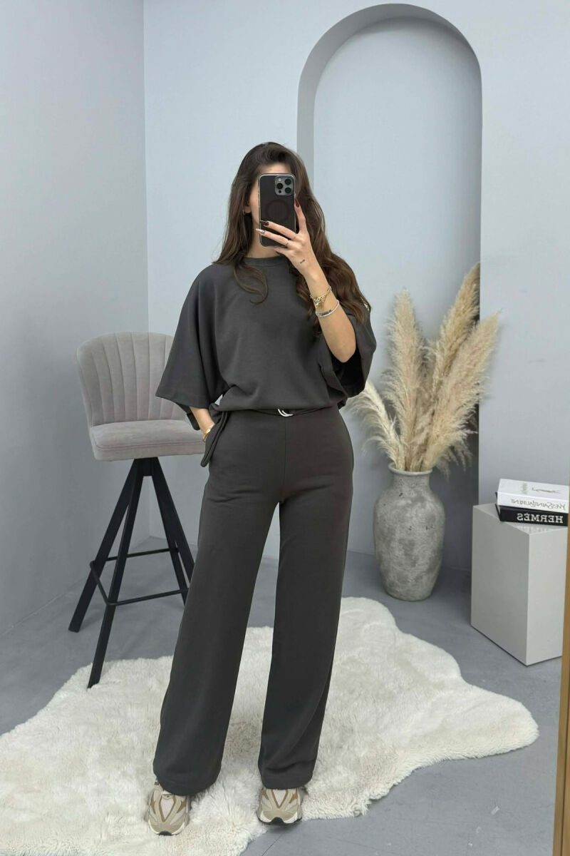 ONE COLOR T-SHIRT+SWEATPANTS WOMEN SET DARK GREY/GEE - 1