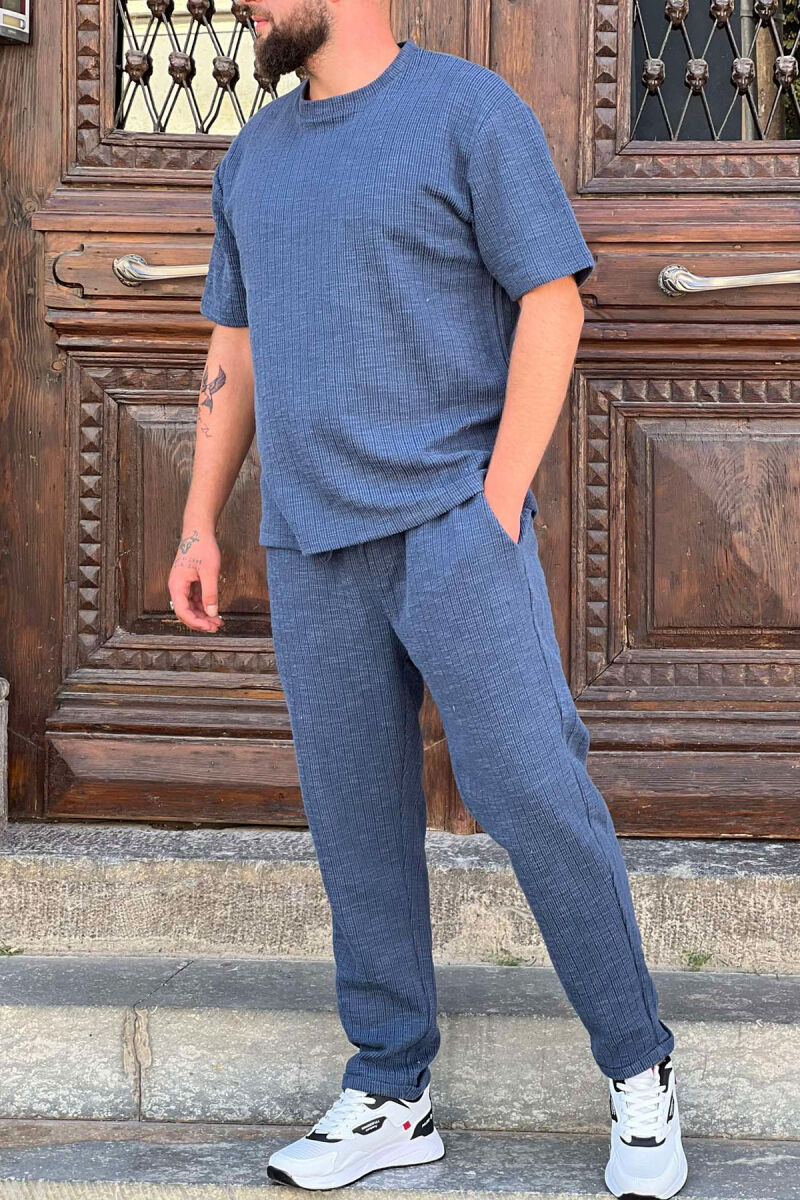 ONE COLOR T-SHIRT+TROUSERS MEN SET BLUE/BLU - 1