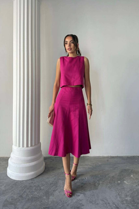 ONE COLOR TANK TOP + SKIRT WOMEN SET FUCHSIA/CIKLAMI - KLAUDIO FASHION