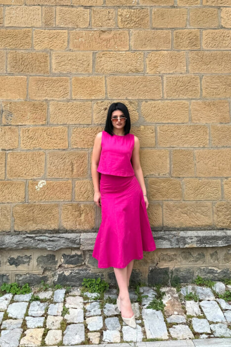 ONE COLOR TANK TOP + SKIRT WOMEN SET FUCHSIA/CIKLAMI - KLAUDIO FASHION