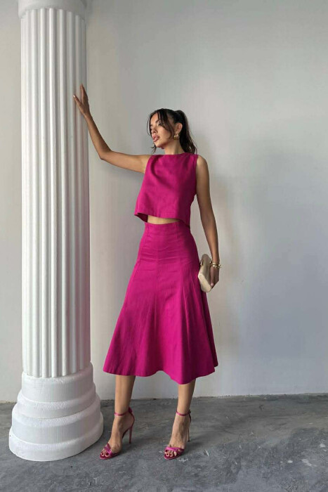 ONE COLOR TANK TOP + SKIRT WOMEN SET FUCHSIA/CIKLAMI - 3