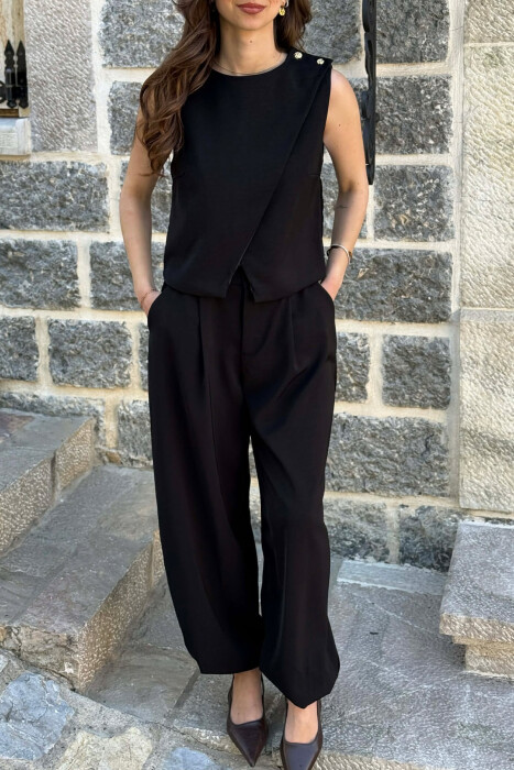 ONE COLOR TANK TOP + TROUSERS WOMAN SET BLACK/ E ZEZE - 3