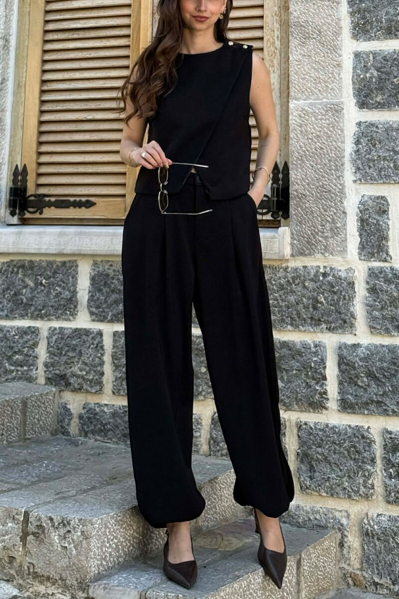 ONE COLOR TANK TOP + TROUSERS WOMAN SET BLACK/ E ZEZE - 4