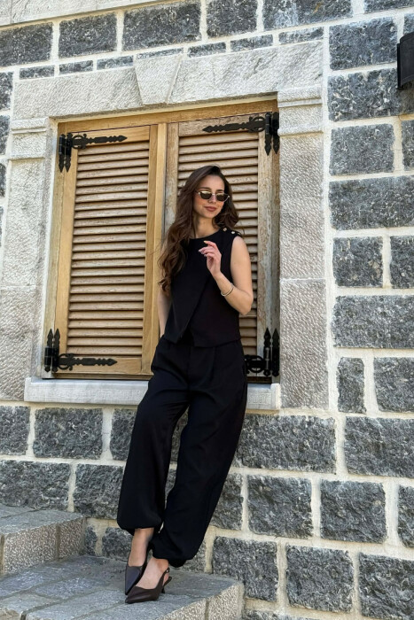 ONE COLOR TANK TOP + TROUSERS WOMAN SET BLACK/ E ZEZE 