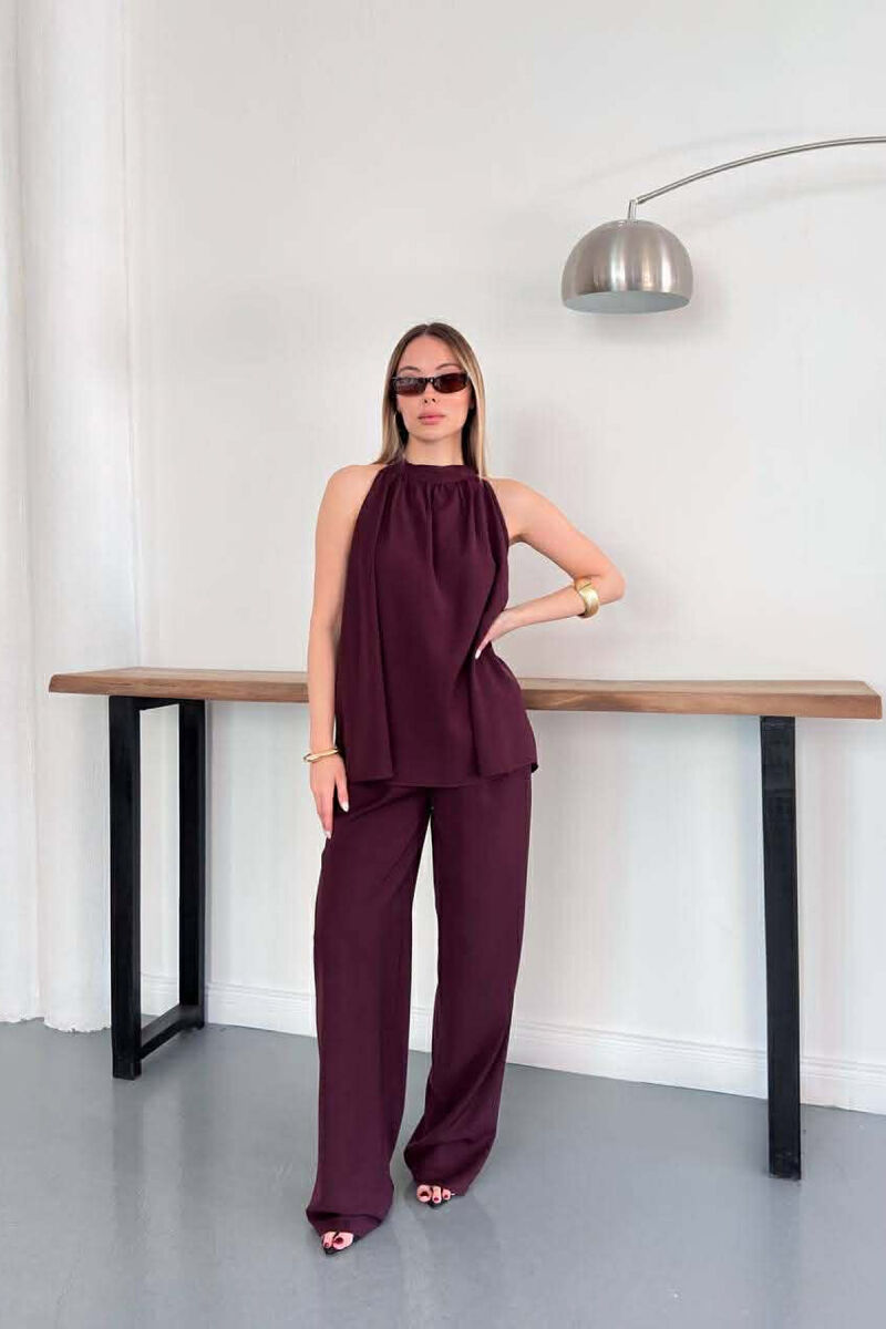 ONE COLOR TANK TOP + TROUSERS WOMAN SET BURGUNDY/VISHNJE - 2