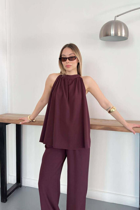ONE COLOR TANK TOP + TROUSERS WOMAN SET BURGUNDY/VISHNJE - 3