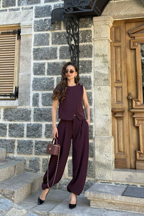 ONE COLOR TANK TOP + TROUSERS WOMAN SET BURGUNDY/VISHNJE - 1