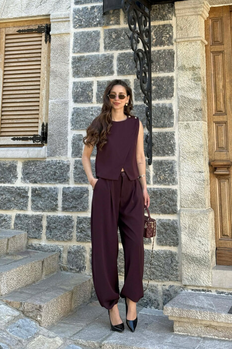 ONE COLOR TANK TOP + TROUSERS WOMAN SET BURGUNDY/VISHNJE - 2