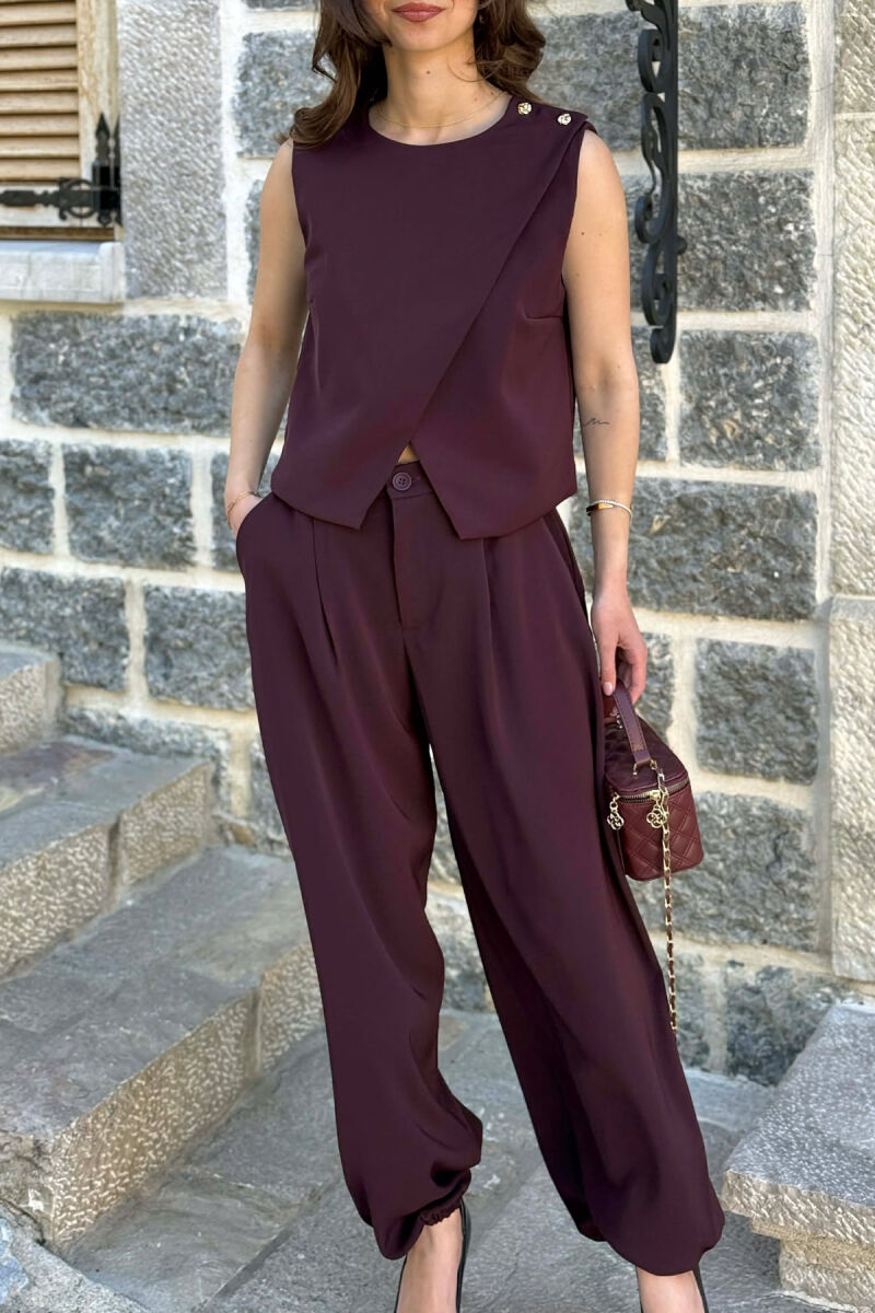 ONE COLOR TANK TOP + TROUSERS WOMAN SET BURGUNDY/VISHNJE - 4