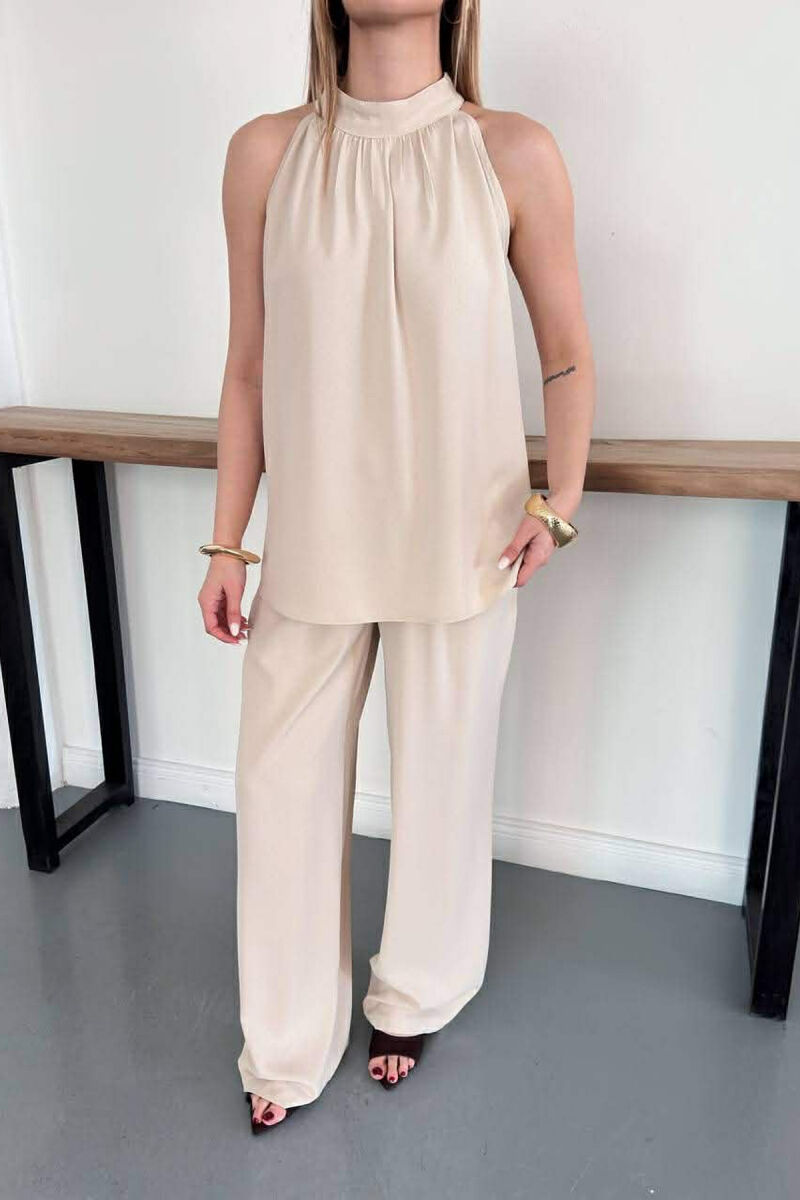 ONE COLOR TANK TOP + TROUSERS WOMAN SET CREAM/KREM - 2