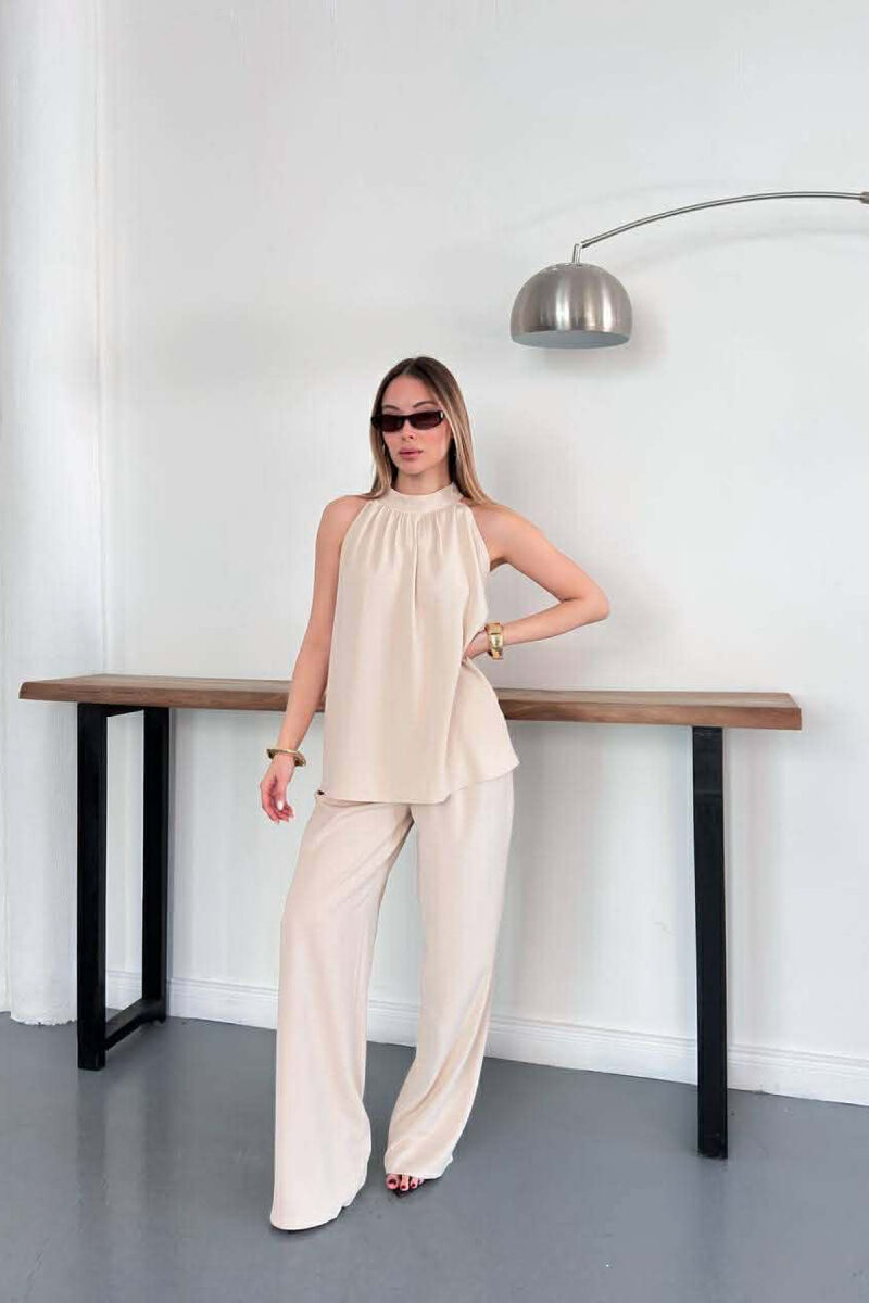 ONE COLOR TANK TOP + TROUSERS WOMAN SET CREAM/KREM - 4