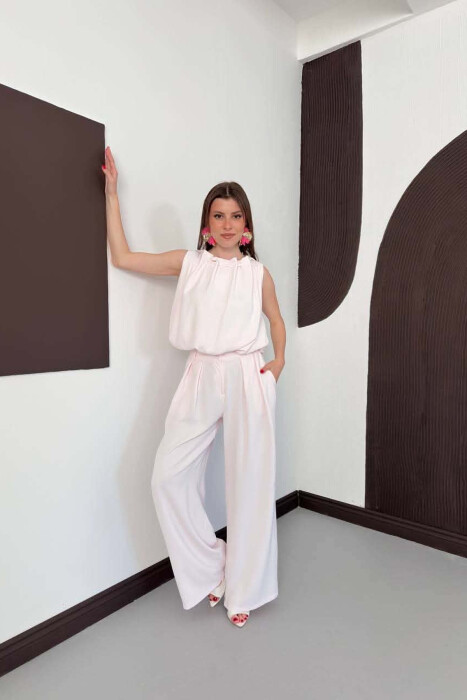 ONE COLOR TANK TOP + WIDE LEG TROUSERS WOMAN SET BABY PINK/ROZB - 4
