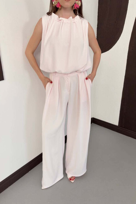 ONE COLOR TANK TOP + WIDE LEG TROUSERS WOMAN SET BABY PINK/ROZB - 6