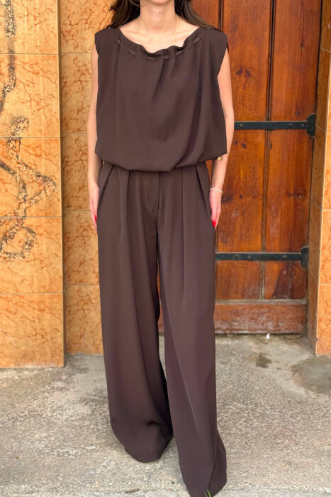 ONE COLOR TANK TOP + WIDE LEG TROUSERS WOMAN SET BROWN/KAFE - 2