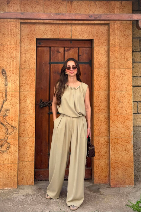 SET NJE NGJYRESH KANATJERE + PANTALLONA TE GJERA PER FEMRA NE NGJYRE MENTE - KLAUDIO FASHION