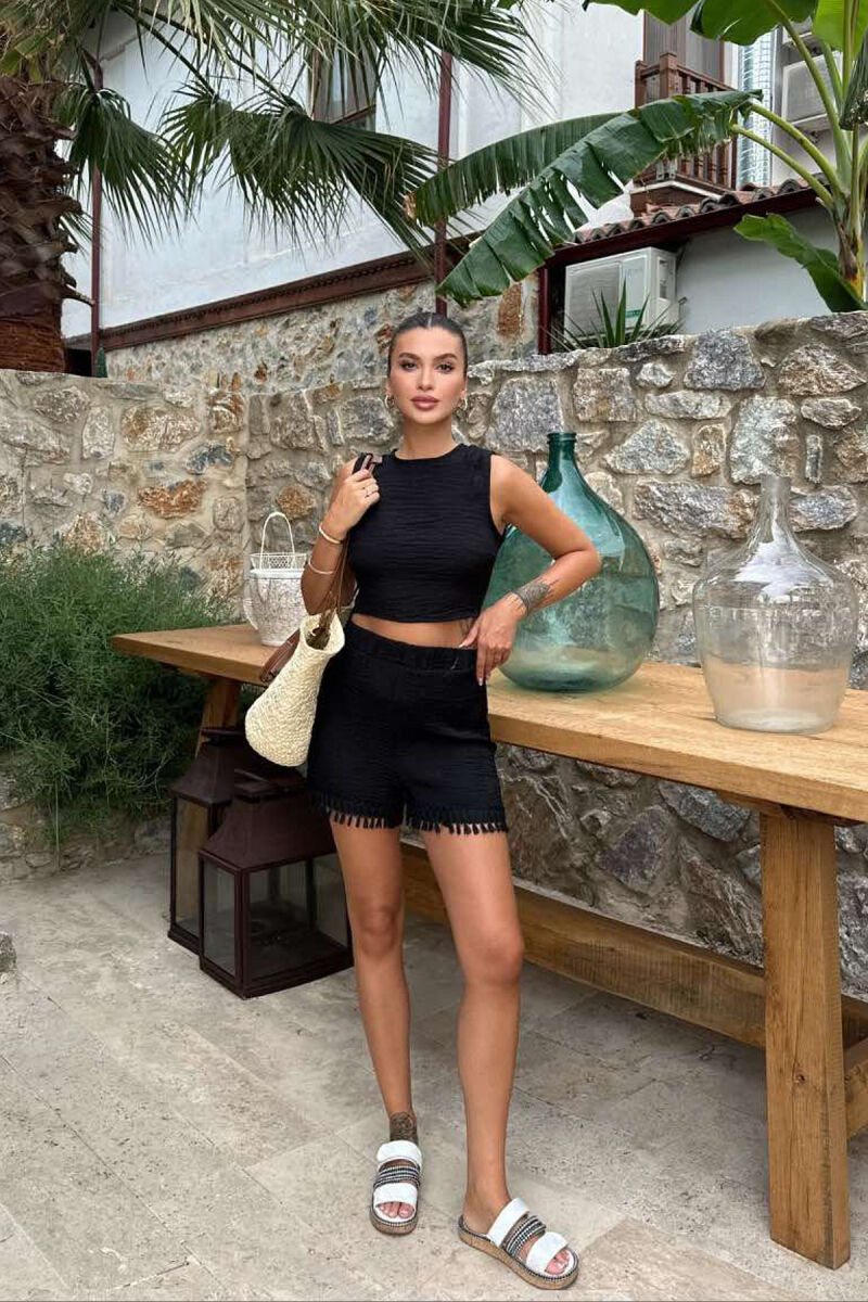 ONE COLOR TANK TOP+SHORTS WOMEN SET BLACK/ E ZEZE - 2