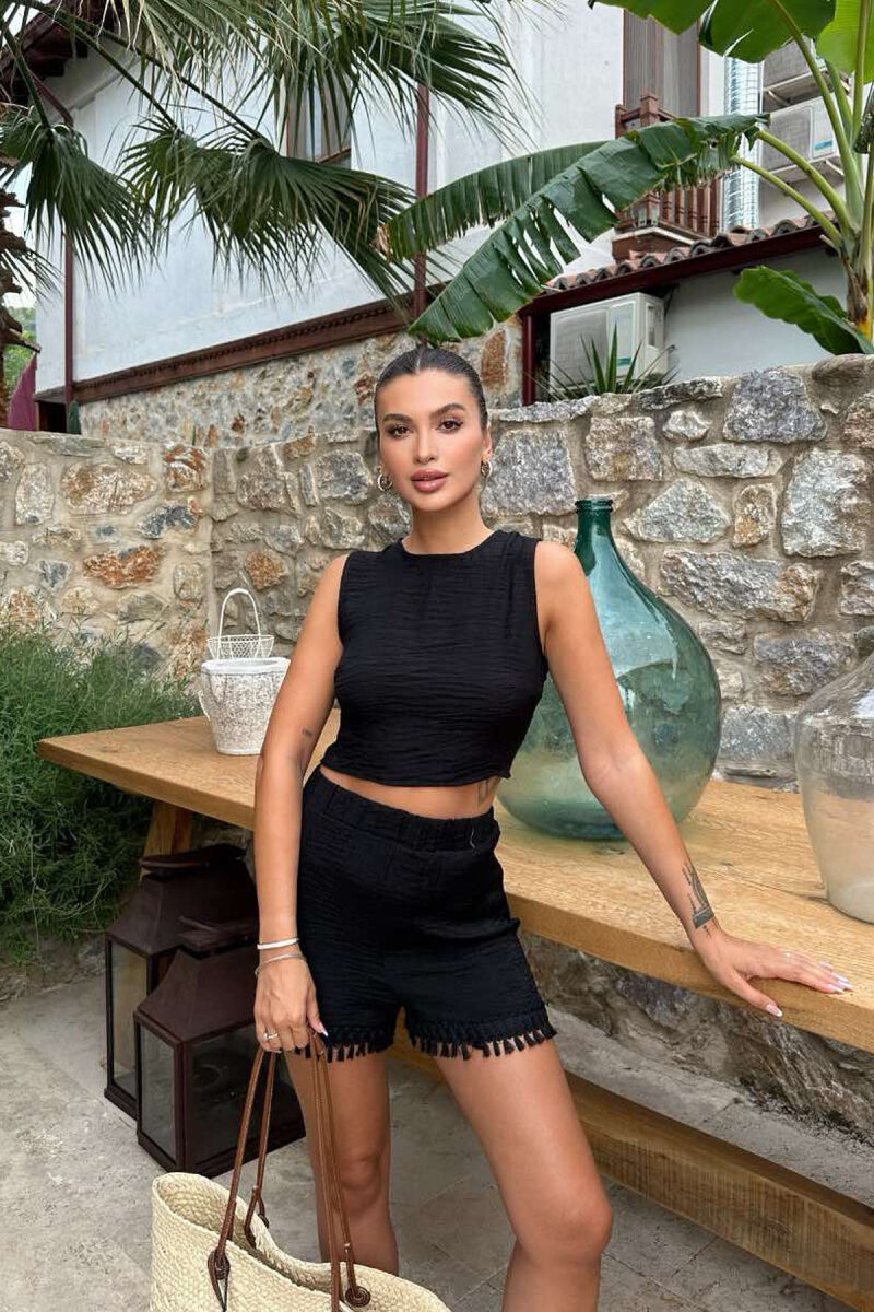 ONE COLOR TANK TOP+SHORTS WOMEN SET BLACK/ E ZEZE - 5