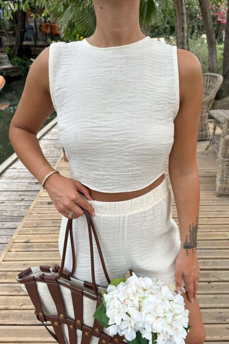 ONE COLOR TANK TOP+SHORTS WOMEN SET CREAM/KREM - 6