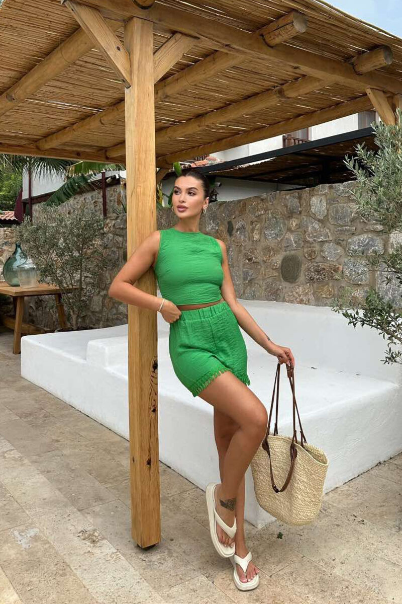 ONE COLOR TANK TOP+SHORTS WOMEN SET GREEN/JESHILE - 2