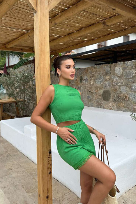 ONE COLOR TANK TOP+SHORTS WOMEN SET GREEN/JESHILE - 6