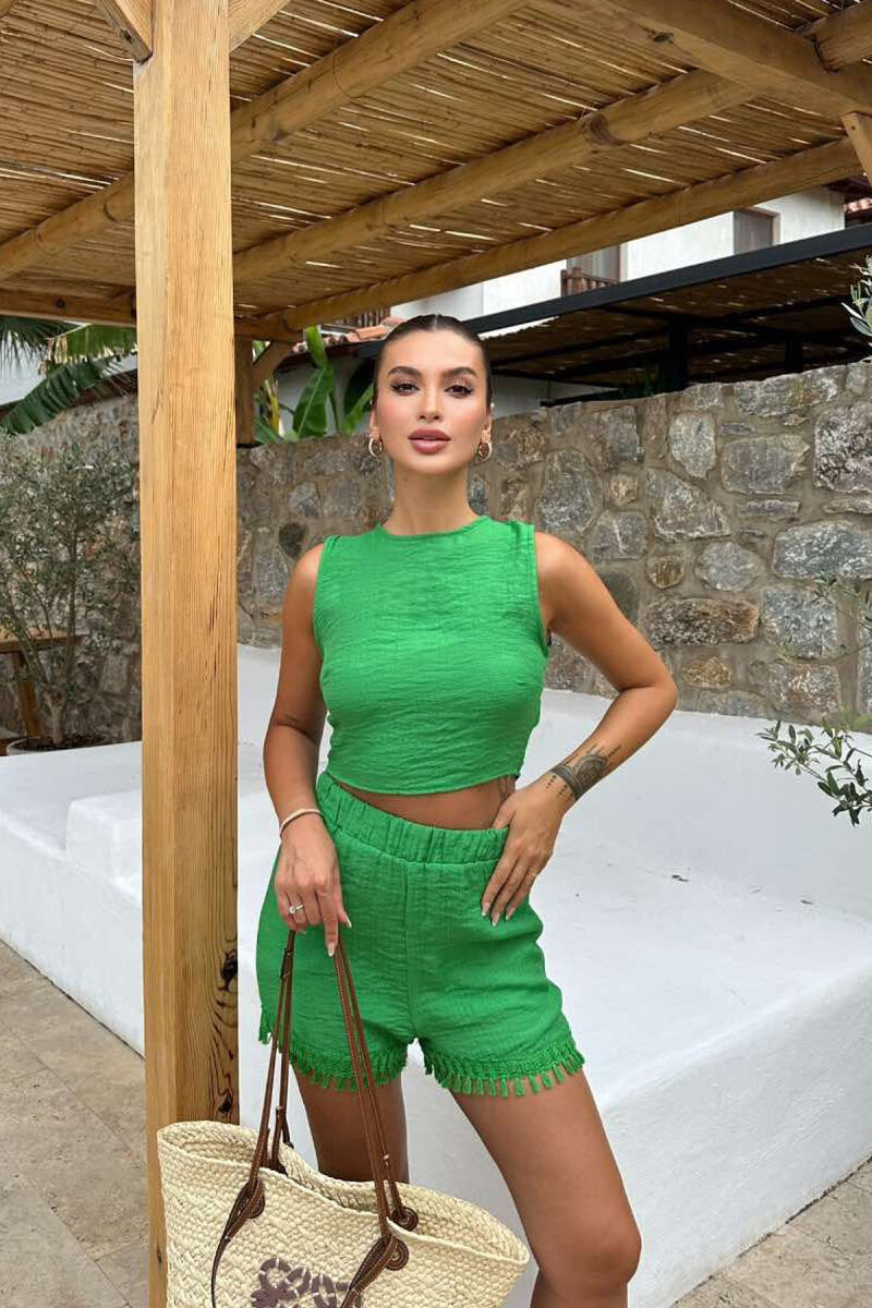 ONE COLOR TANK TOP+SHORTS WOMEN SET GREEN/JESHILE - 7
