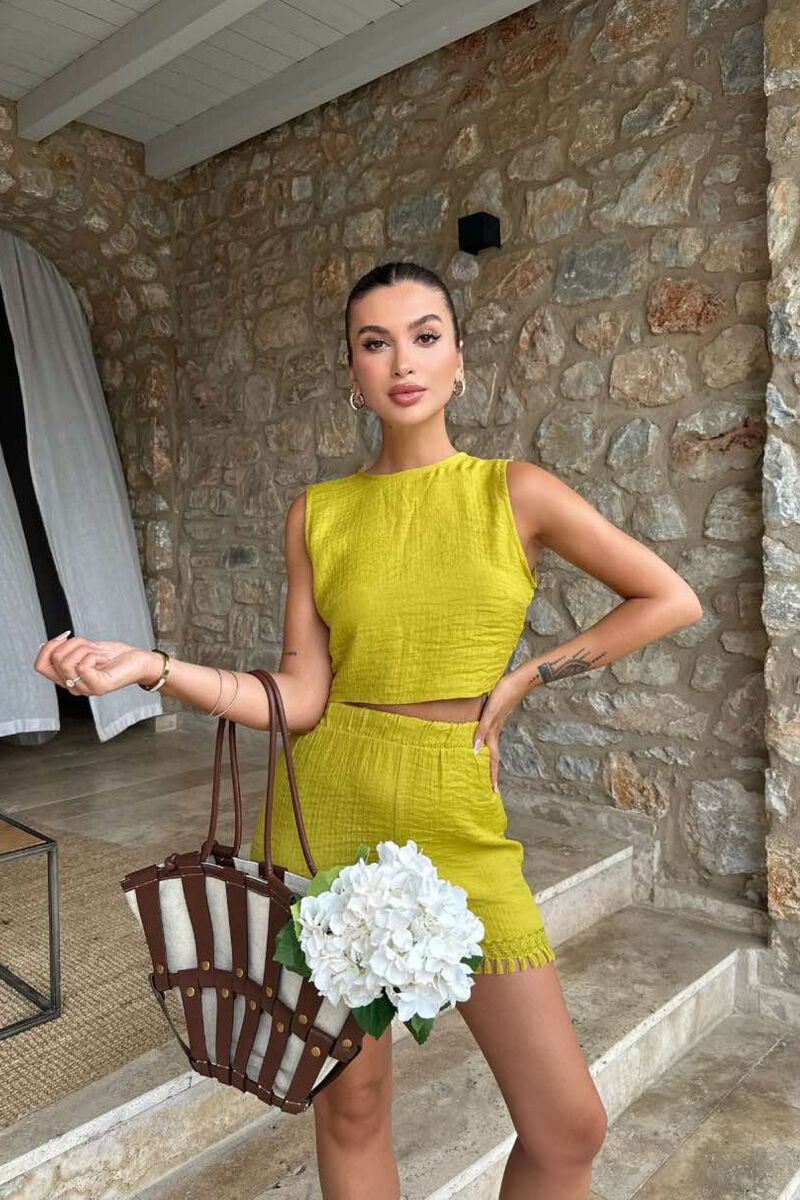 ONE COLOR TANK TOP+SHORTS WOMEN SET LIGHT GREEN/JEZB - 4