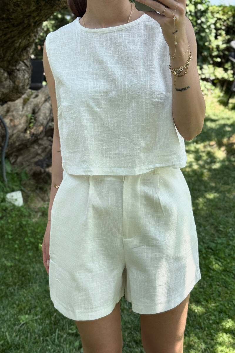 ONE COLOR TANK TOP+SHORTS WOMEN SET WHITE-E BARDHE - 3