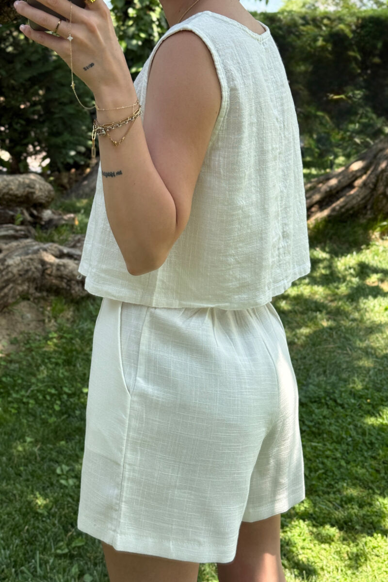 ONE COLOR TANK TOP+SHORTS WOMEN SET WHITE-E BARDHE - 4