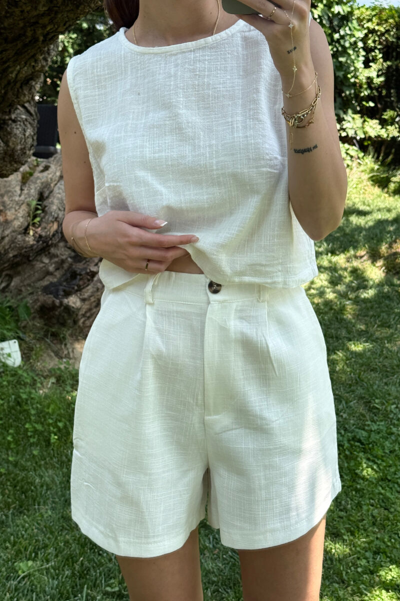 ONE COLOR TANK TOP+SHORTS WOMEN SET WHITE-E BARDHE - 5