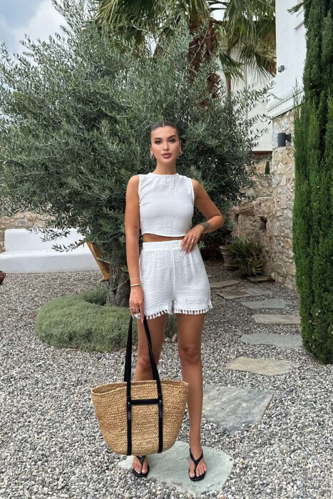 ONE COLOR TANK TOP+SHORTS WOMEN SET WHITE-E BARDHE 