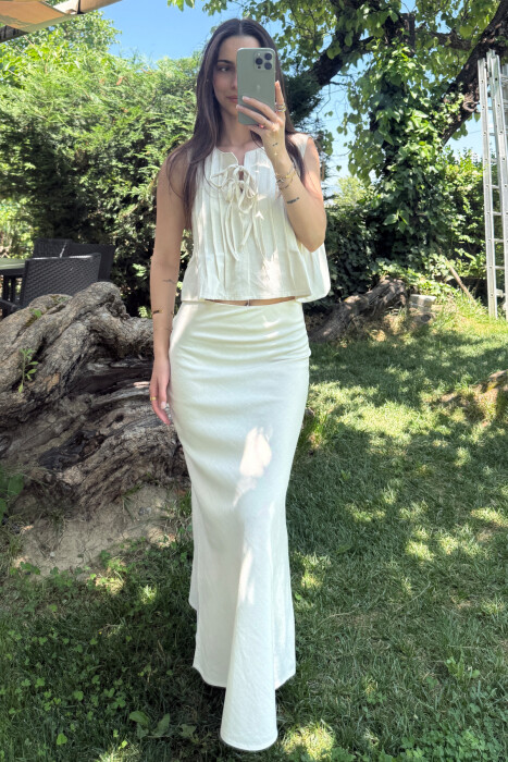 ONE COLOR TANK TOP+SKIRT WOMEN SET CREAM/KREM - KLAUDIO FASHION