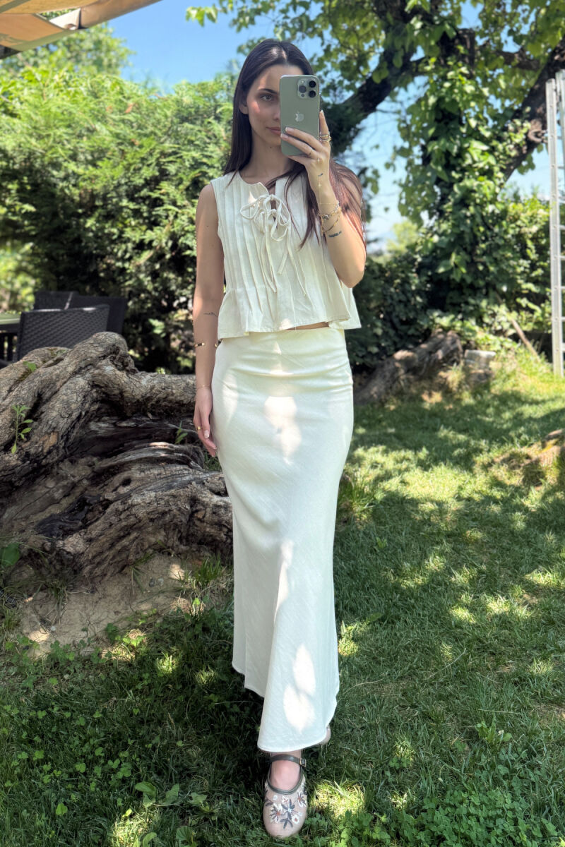ONE COLOR TANK TOP+SKIRT WOMEN SET CREAM/KREM - 2