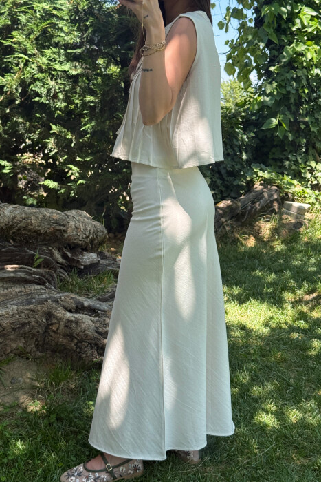 ONE COLOR TANK TOP+SKIRT WOMEN SET CREAM/KREM - 4