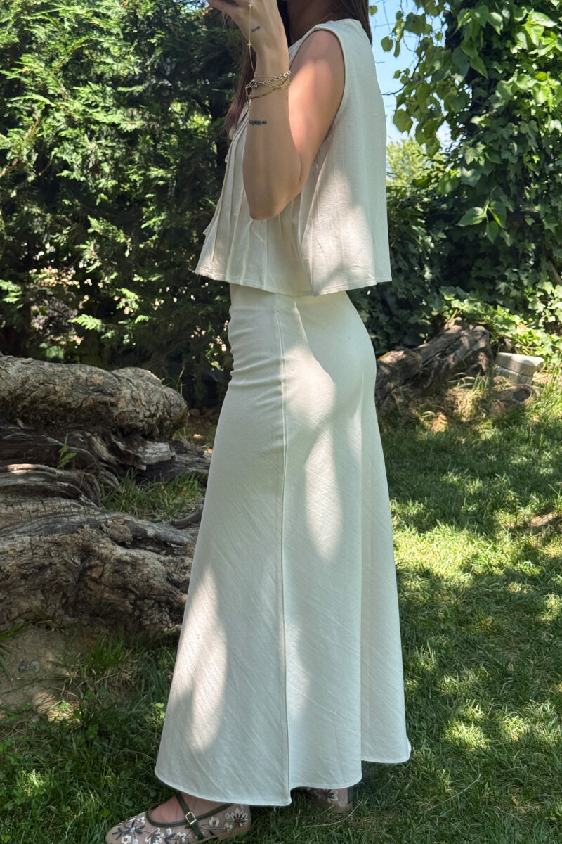 ONE COLOR TANK TOP+SKIRT WOMEN SET CREAM/KREM - 4