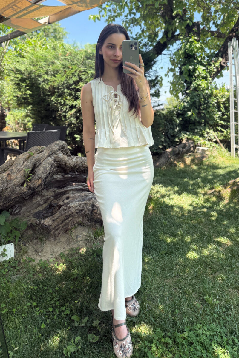 ONE COLOR TANK TOP+SKIRT WOMEN SET CREAM/KREM - 5