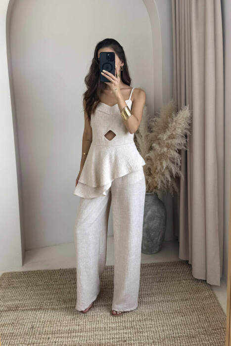 ONE COLOR TANK TOP+TROUSERS WOMEN SET BEIGE/BEZHE - 1