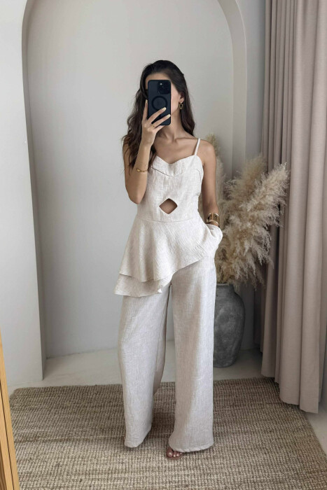 ONE COLOR TANK TOP+TROUSERS WOMEN SET BEIGE/BEZHE - 4