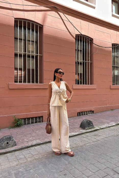 ONE COLOR TANK TOP+TROUSERS WOMEN SET BEIGE/BEZHE - 1
