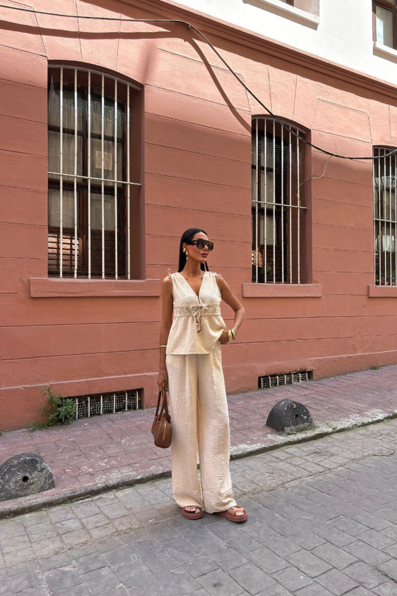 ONE COLOR TANK TOP+TROUSERS WOMEN SET BEIGE/BEZHE - 1