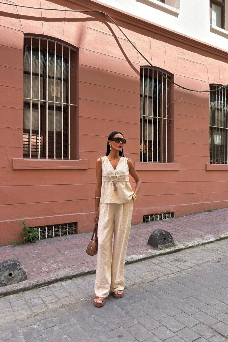 ONE COLOR TANK TOP+TROUSERS WOMEN SET BEIGE/BEZHE - 2