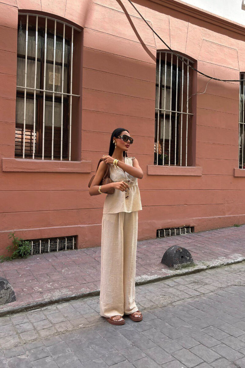 ONE COLOR TANK TOP+TROUSERS WOMEN SET BEIGE/BEZHE - 3
