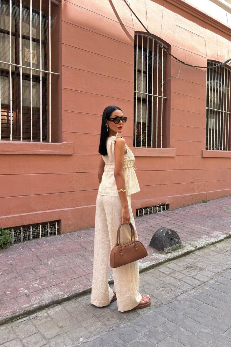 ONE COLOR TANK TOP+TROUSERS WOMEN SET BEIGE/BEZHE - 4