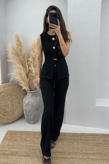 ONE COLOR TANK TOP+TROUSERS WOMEN SET BLACK/ E ZEZE - 2