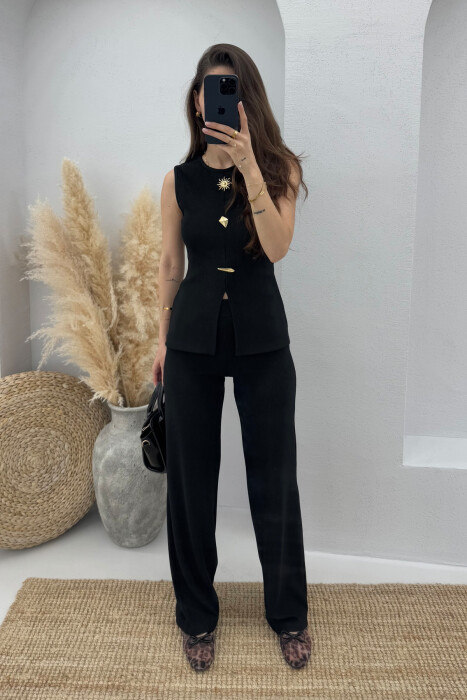 ONE COLOR TANK TOP+TROUSERS WOMEN SET BLACK/ E ZEZE 