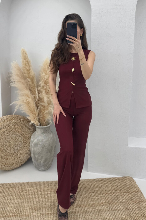 ONE COLOR TANK TOP+TROUSERS WOMEN SET BURGUNDY/VISHNJE 