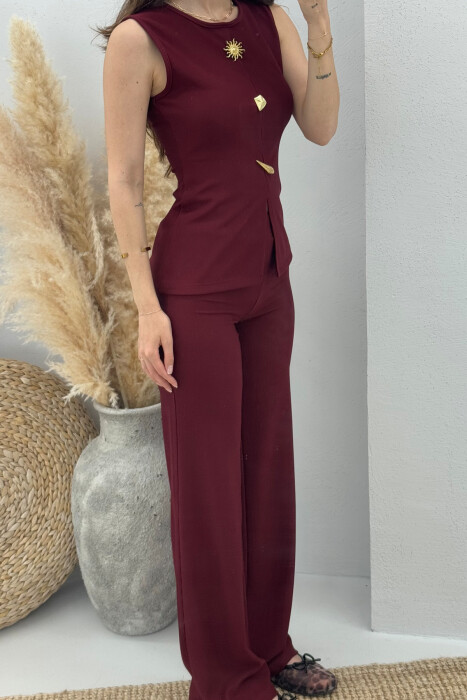 ONE COLOR TANK TOP+TROUSERS WOMEN SET BURGUNDY/VISHNJE - 3
