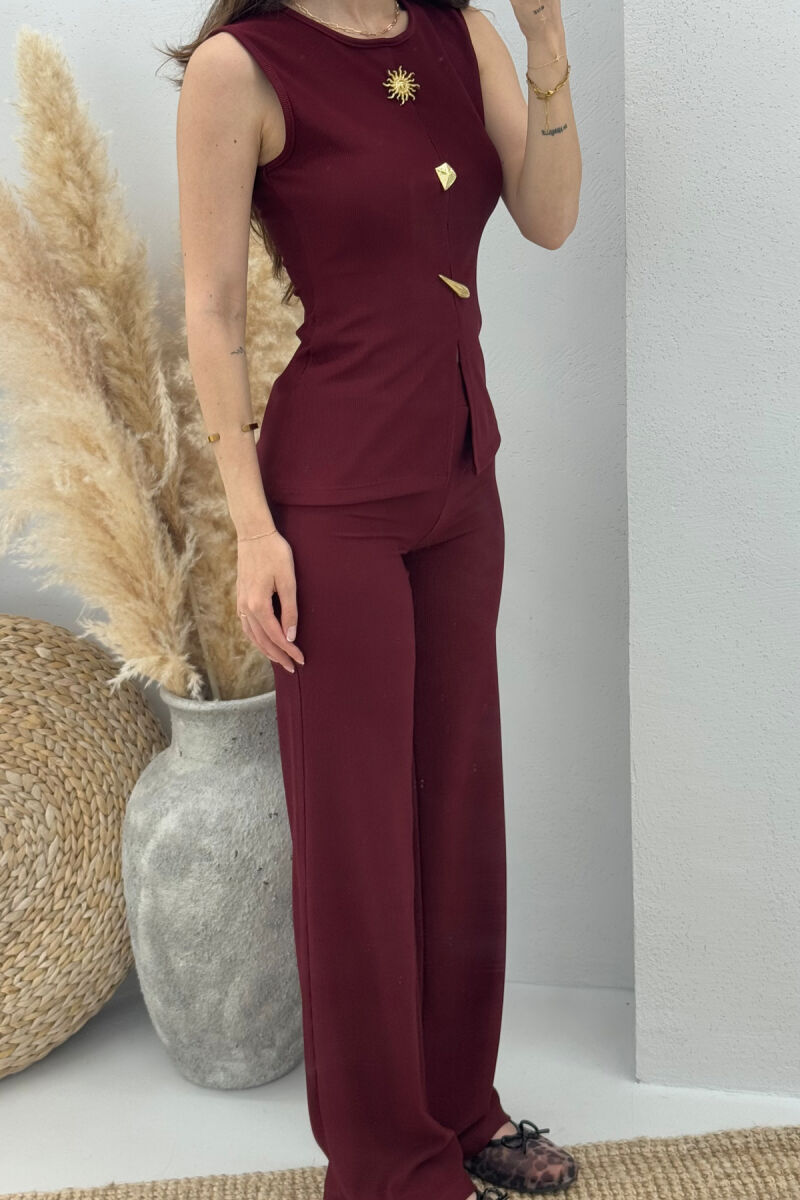 ONE COLOR TANK TOP+TROUSERS WOMEN SET BURGUNDY/VISHNJE - 3